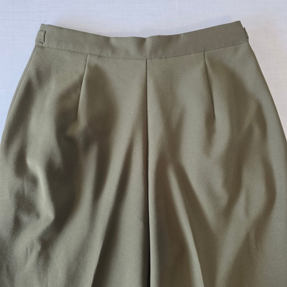 Vintage Pleated High Waist Trousers Side Buckle Size 12 Olive Green 80s Office - Picture 6 of 7